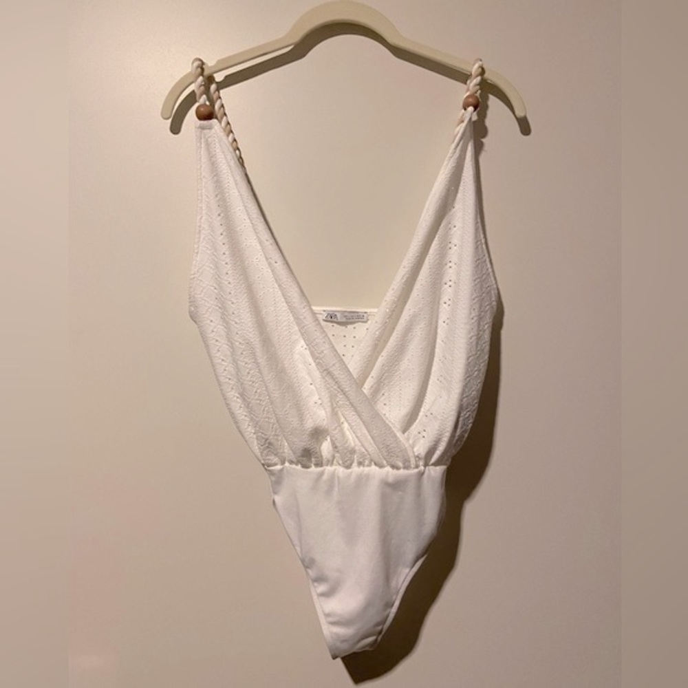 Zara eyelet white bodysuit with braided straps